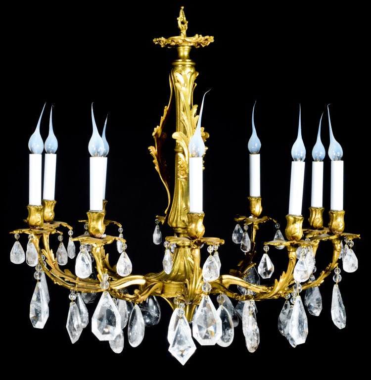 Antique French Louis XV  Gilt Bronze & Rock Crystal Chandelier