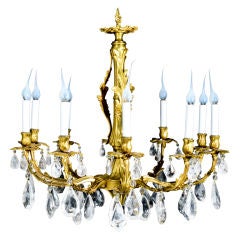 Antique French Louis XV  Gilt Bronze & Rock Crystal Chandelier