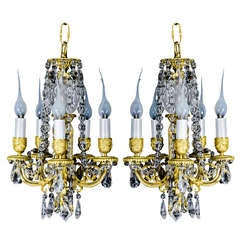 Pair Of French Louis XVI Gilt Bronze & Cut Rock Crystal Chandeliers, ca.1870