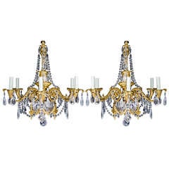 Pair of Fine Antique French Louis XVI Gilt Bronze 
Rock Crystal Chandeliers, c.1880