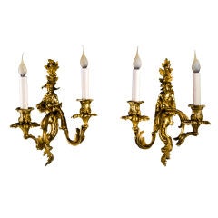 Pr Antique French Louis XV Chinoiserie Sconces, Ca.1890's