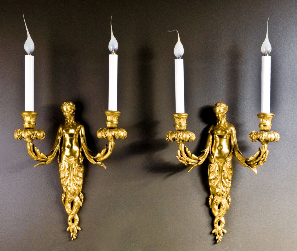 Pair of Antique French Louis XVI Gilt Bronze Sconces, Ca.1860's