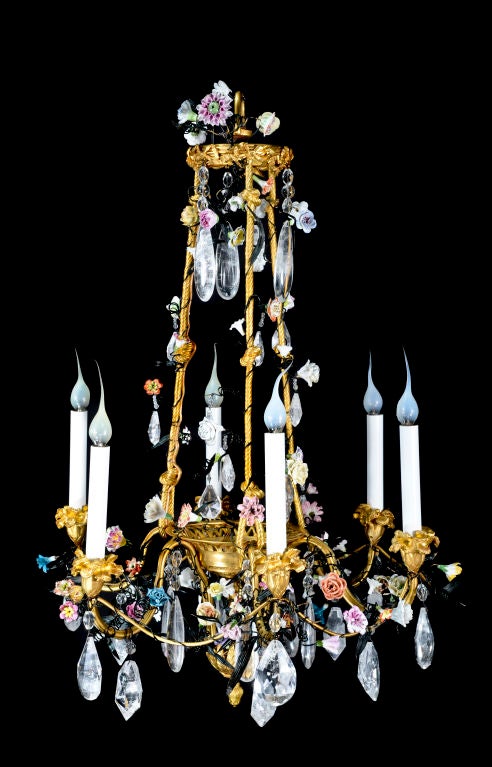Antique French Louis XVI Gilt Bronze & Porcelain Chandelier