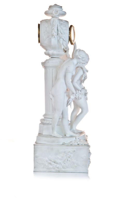 Antique French Figural  White Bisque Porcelain Clock, Ca.1880's For Sale 1