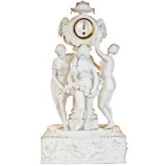 Antique French Figural  White Bisque Porcelain Clock,Ca.1880's
