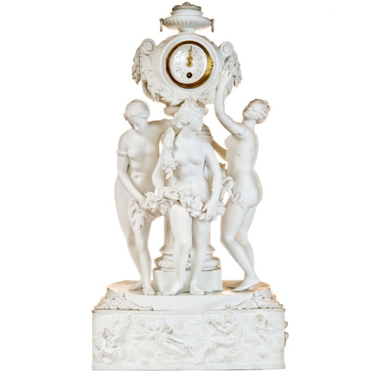 Antique French Figural  White Bisque Porcelain Clock, Ca.1880's For Sale