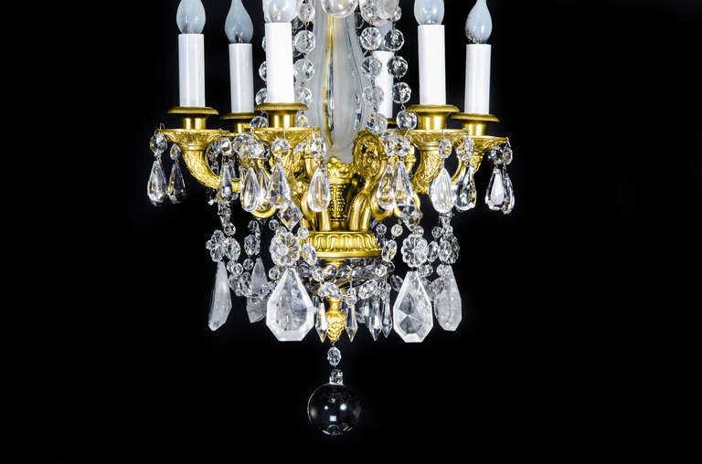 Pr French Louis Xvi Gilt Bronze & Rock Crystal Chandeliers, 19th Century In Good Condition For Sale In New York, NY
