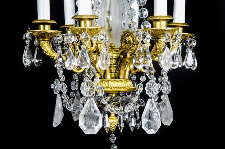 Ormolu Pr French Louis Xvi Gilt Bronze & Rock Crystal Chandeliers, 19th Century For Sale