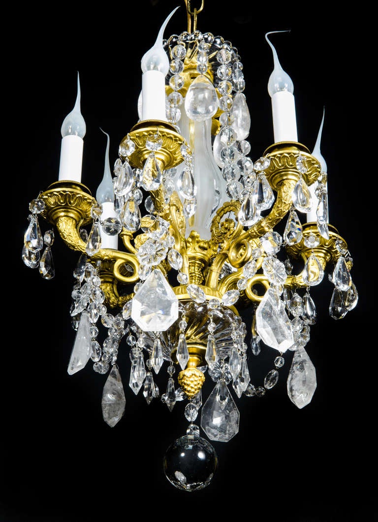 Pr French Louis Xvi Gilt Bronze & Rock Crystal Chandeliers, 19th Century For Sale 1