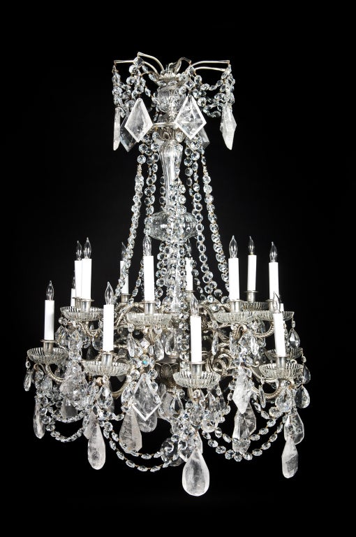Antique French Louis XVI Silver Bronze & Rock Crystal Chandelier