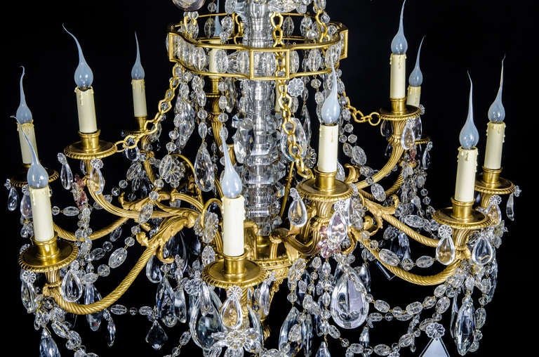 20th Century Antique French Louis XVI Baccarat gilt bronze & cut crystal chandelier, 19th c For Sale