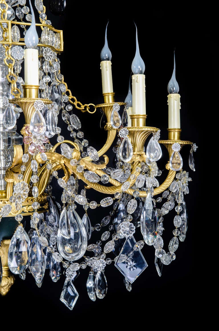 Antique French Louis XVI Baccarat gilt bronze & cut crystal chandelier, 19th c For Sale 2