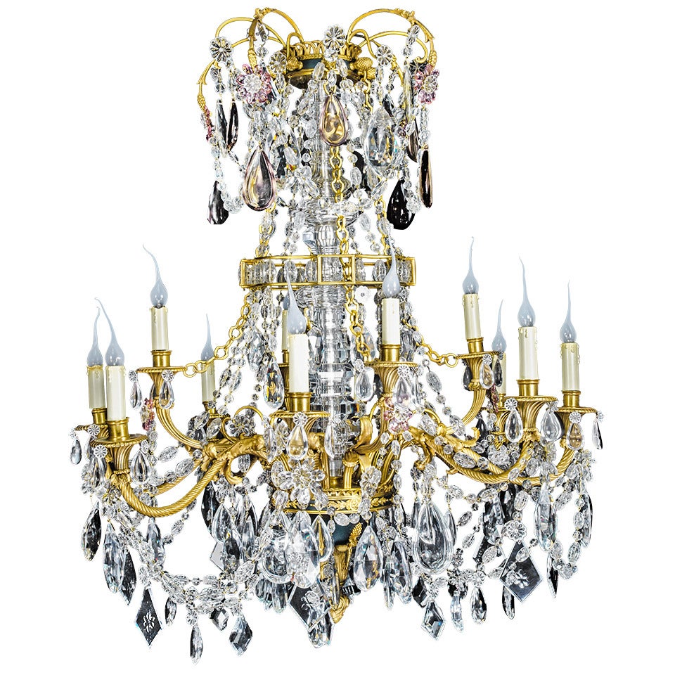 Antique French Louis XVI Baccarat gilt bronze & cut crystal chandelier, 19th c For Sale