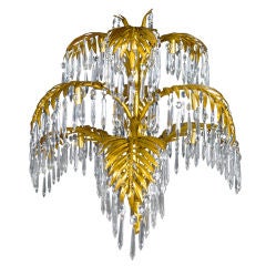 Antique French Gilt Bronze &  Cut Crystal Palm Tree Chandelier
