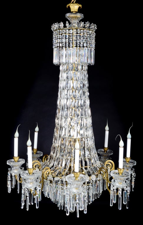 Superb Antique English Regency Cut Crystal & Bronze Chandelier