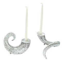 Pair of Aluminum Ram Horn Candlestick Holders by Arthur Court