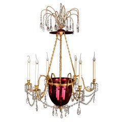 Russian Gilt  Bronze & Cranberry Glass Lantern Chandelier