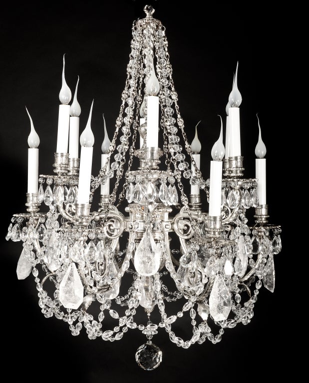 Antique French Louis XVI silvered Rock Crystal Chandelier