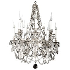 Antique French Louis XVI silvered Rock Crystal Chandelier