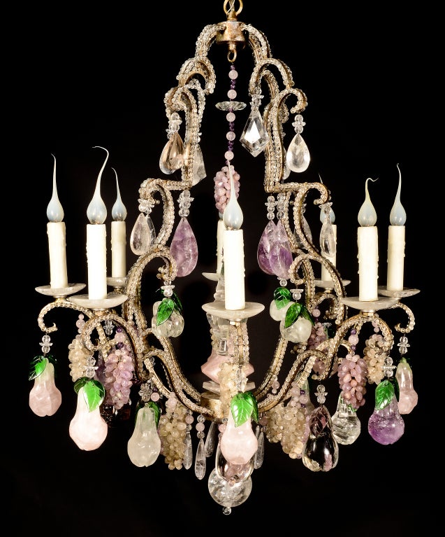 Antique French Louis XVI Rock Crystal Fruit Chandelier