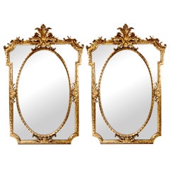 Pair of Palatial Antique French Louis XVI Giltwood Mirrors