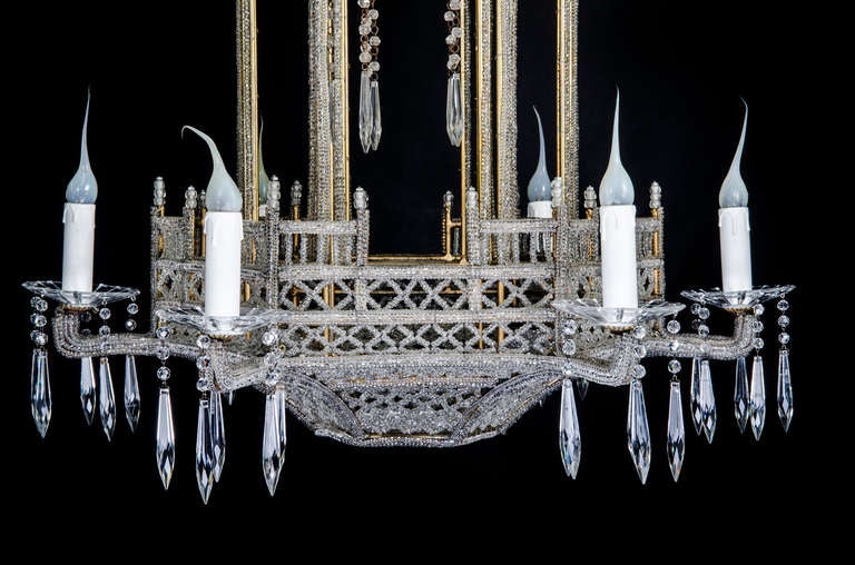 20th Century A Unique Italian Gilt Bronze, Beaded & Cut Crystal Chinoiserie Style Chandelier For Sale