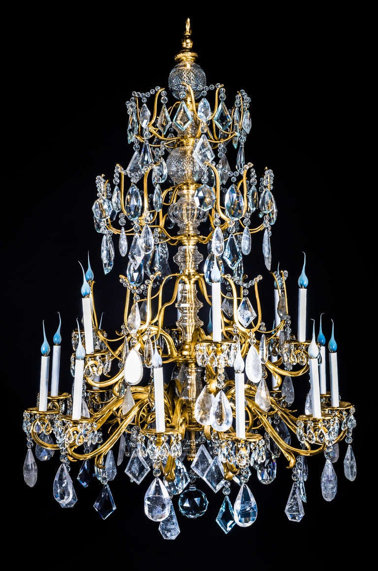 Pr Palatial & Large Antique French Louis XVI bronze & rock crystal chandeliers