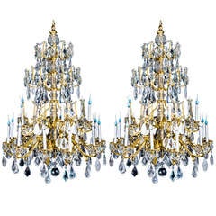 Pr Palatial & Large Antique French Louis XVI bronze & rock crystal chandeliers