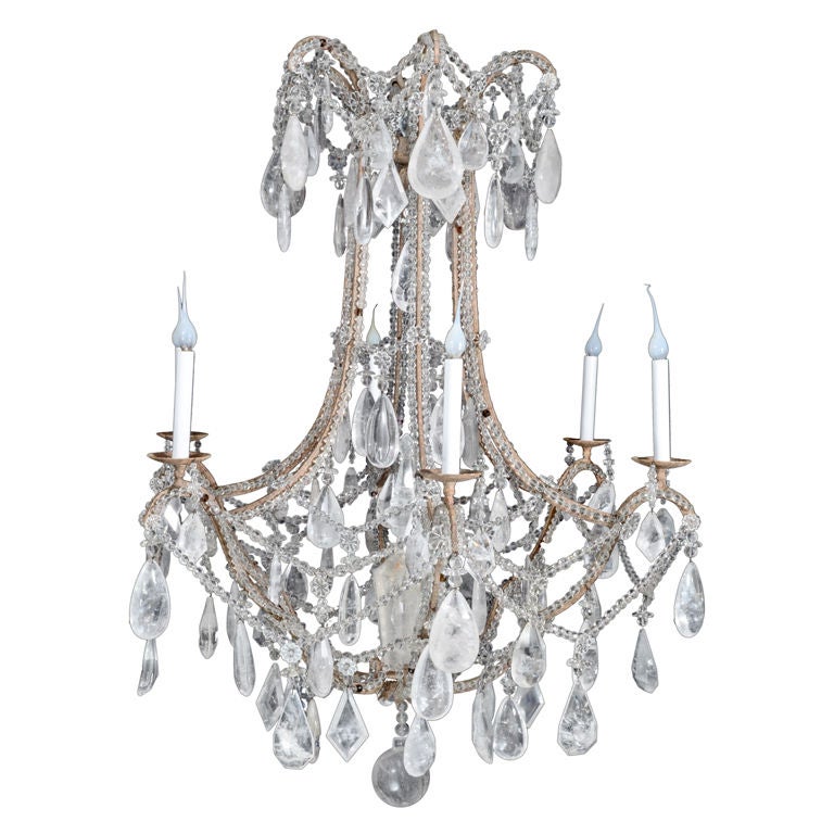 Antique Bagues French Cut Rock Crystal Chandelier For Sale