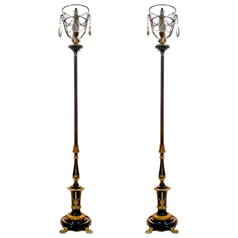Pair of Fine Antique French Louis XVI Bronze Floor Lamps For Sale
