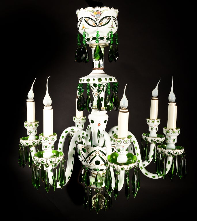 Important Antique Moser Austrian Emerald Green Crystal Chandelier