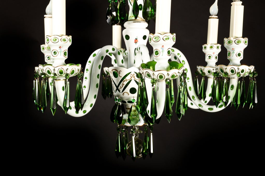 Gilt Important Antique Moser Austrian Emerald Green Crystal Chandelier For Sale