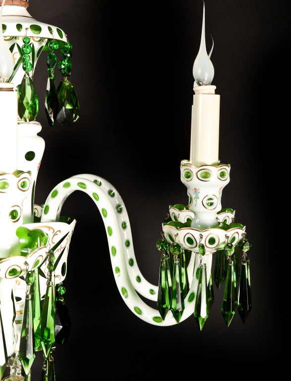 20th Century Important Antique Moser Austrian Emerald Green Crystal Chandelier For Sale