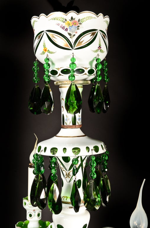 Enamel Important Antique Moser Austrian Emerald Green Crystal Chandelier For Sale
