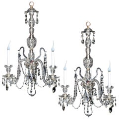 Pair Superb  Antique English George III Cut Crystal Chandeliers