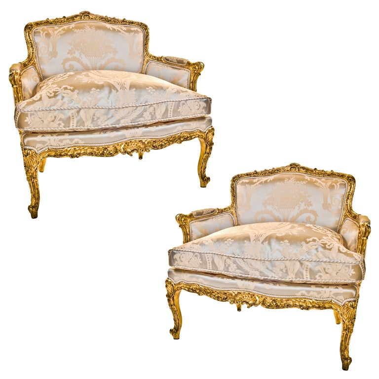 Pair of Antique French Louis XVI Gilt Wood Marquises For Sale