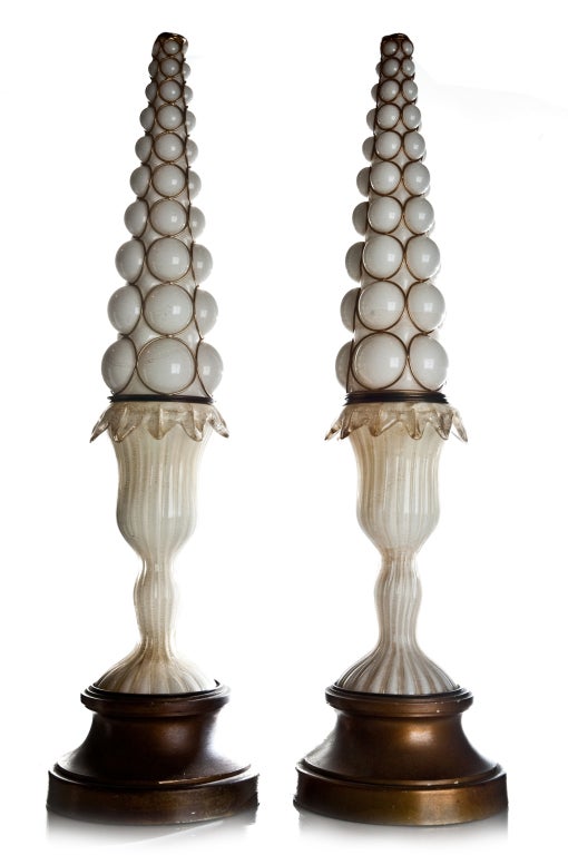 Pair Of Antique Art Deco Murano Glass Lamps