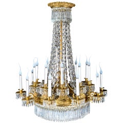 Antique Russian Neoclassical Gilt Bronze & Crystal Chandelier