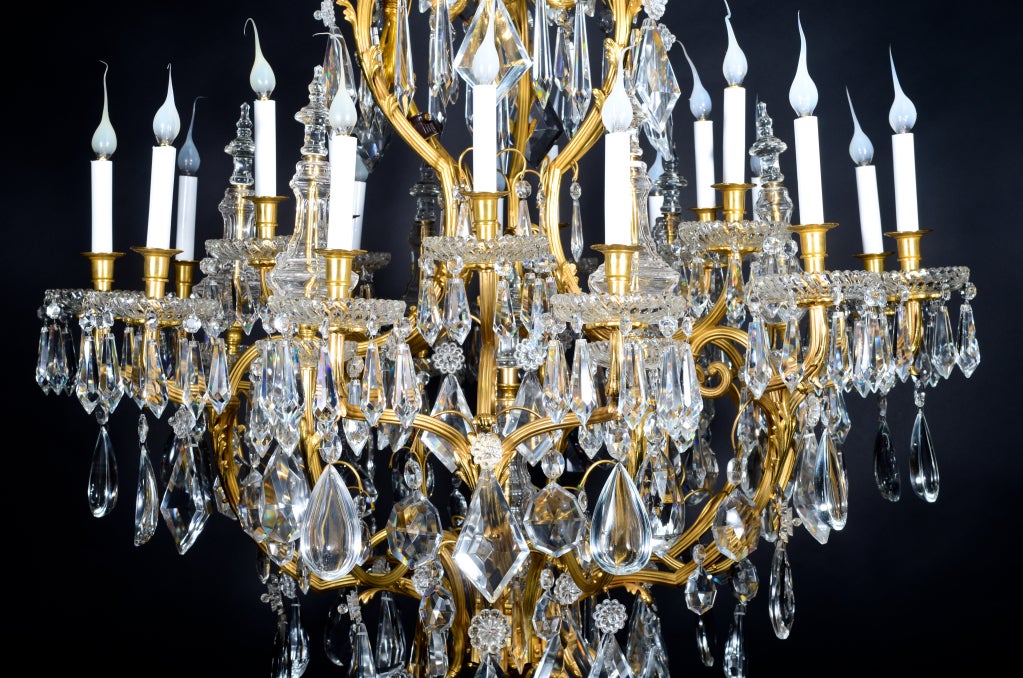 French A Large Antique Baccarat Gilt Bronze & Cut Crystal Chandelier For Sale