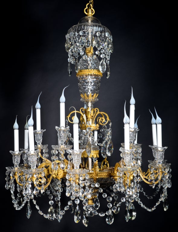 Important Antique English George Iii Crystal & Bronze Chandelier