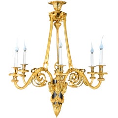 Antique French Louis XVI Figural Gilt 
Patina Bronze Chandelier