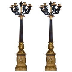 Pair Large Antique French Charles XV Bronze Candelabras, ca.1820'S