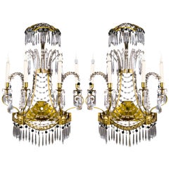 Pr Antique Russian Gilt Bronze & Cutcrystal Neoclassical Sconces