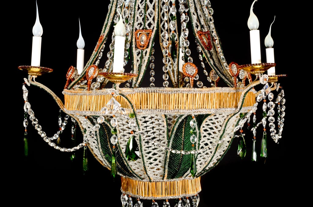 Pr Antique French Neoclassical Multi Color Crystal Chandeliers
