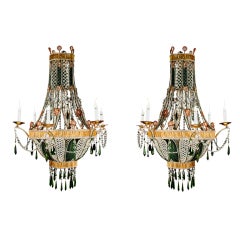 Pr Antique French Neoclassical Multi Color Crystal Chandeliers