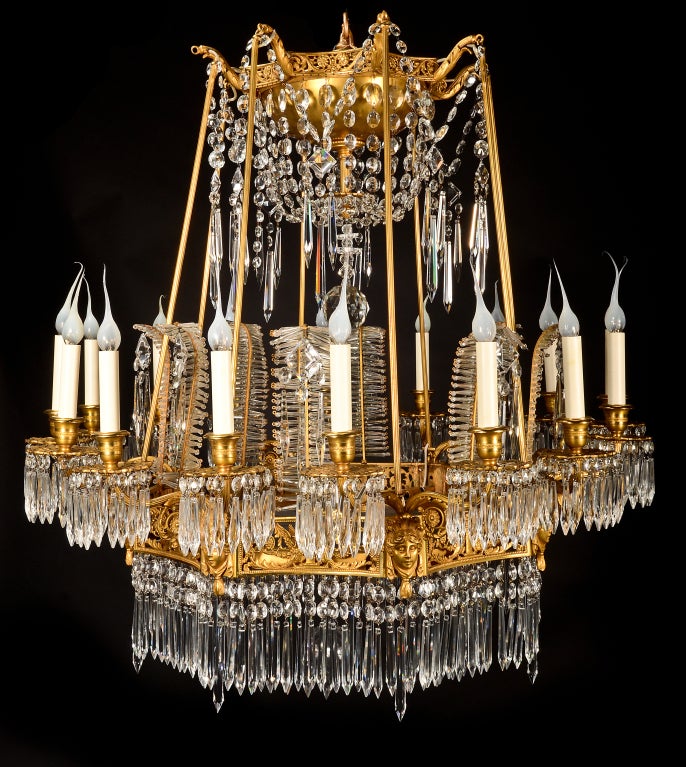 Important Antique Russian Gilt Bronze & Cut Crystal Chandelier