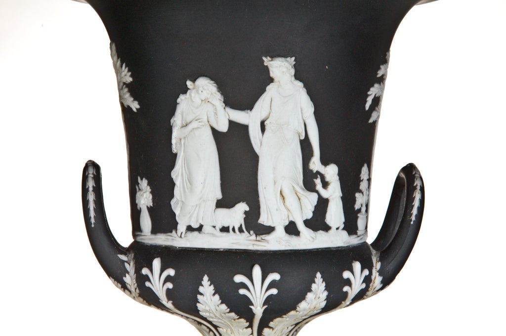Pr Antique English Black & White Jasperware Wedgewood Lamps For Sale 1