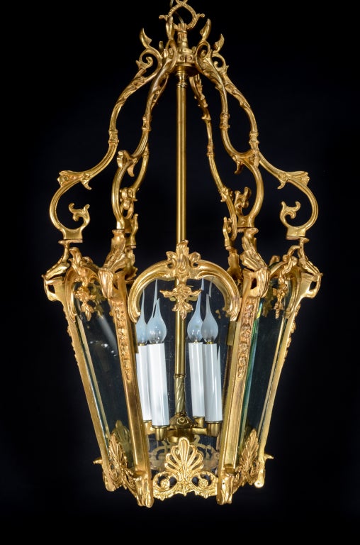 Set of 4 Antique French Louis XVI Gilt Bronze Lanterns, ca. 1870
