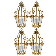 Set of 4 Antique French Louis XVI Gilt Bronze Lanterns, ca. 1870