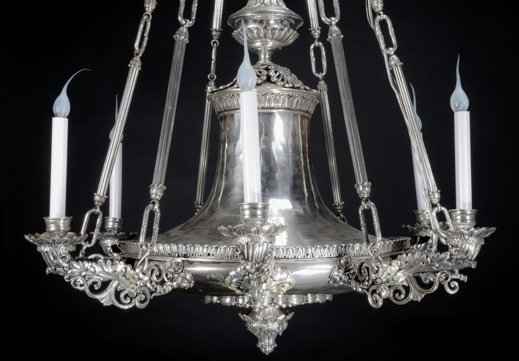 Antique English Regency Silvered Bronze Neoclassical Chandelier